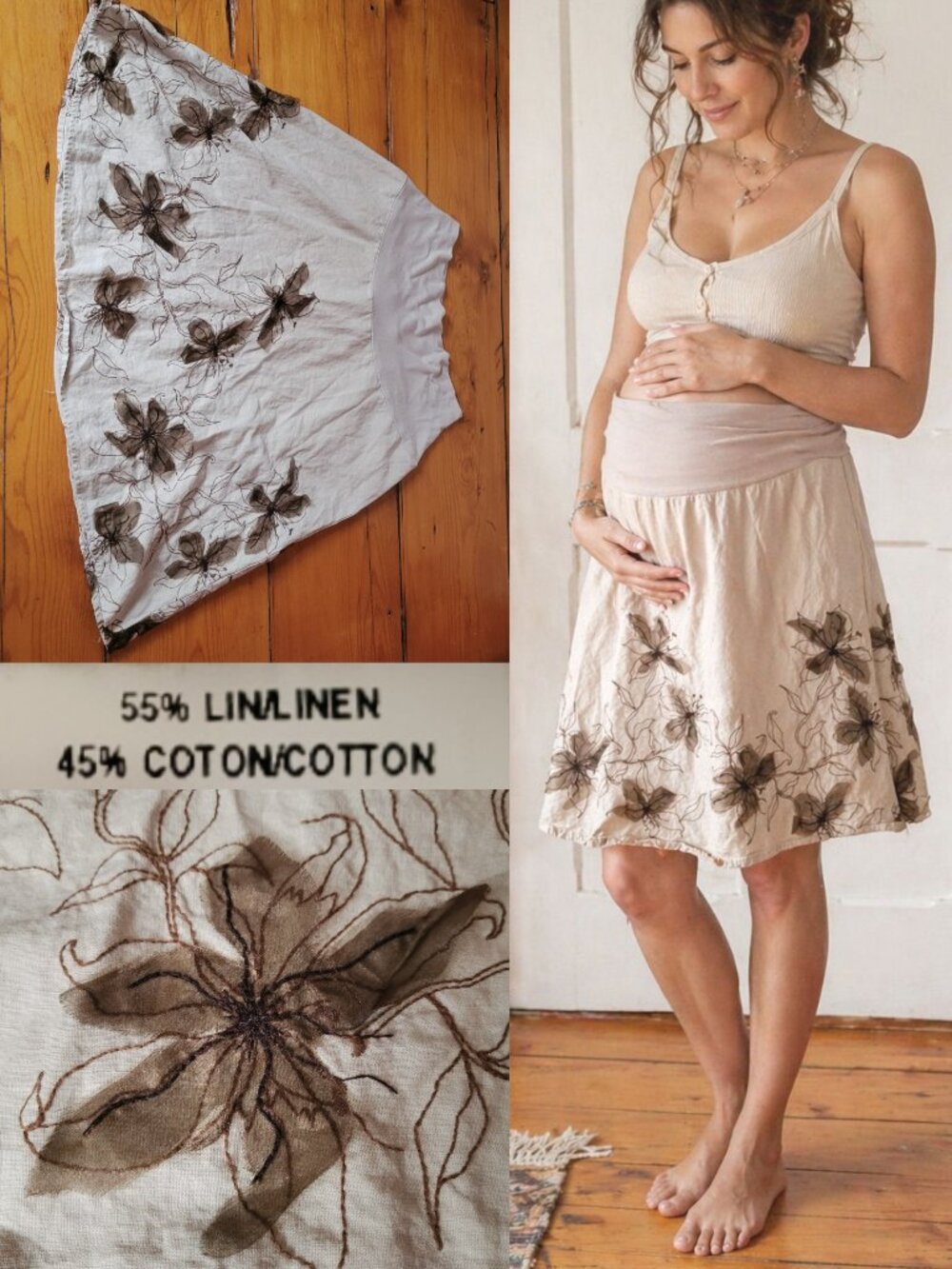 Maternity Linen Blend Floral Skirt XL Made in Canada Boho